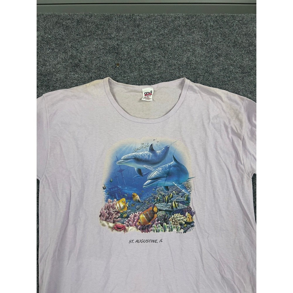 Anvil T-shirt Womens XL Purple Dolphin Graphic St Augustine FL Nature Cotton Tee
